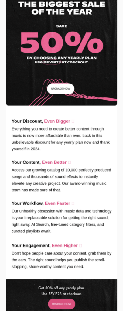 SoundStripe Mail - trying to sell its plans with an offer.
