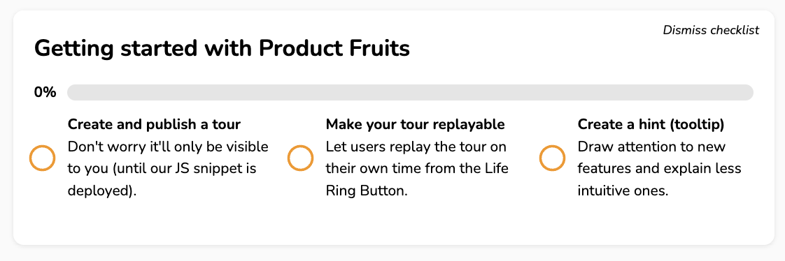 Screenshot of Product Fruits checklist