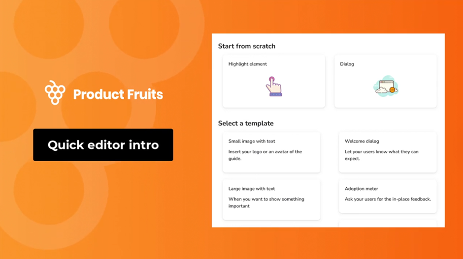 Opening page of Product Fruits interactive walkthrough editor.