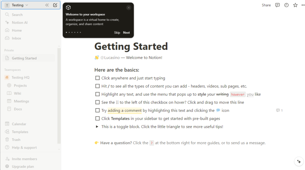 Notion product tour onboarding checklists saas