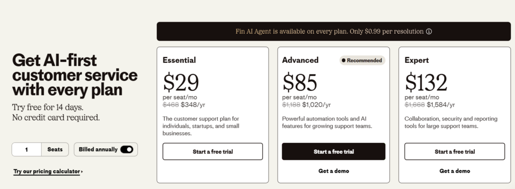 customer engagement software Intercom pricing