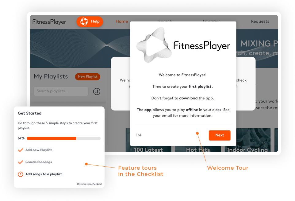 Fitness player onboarding welcome tour and checklist example 2