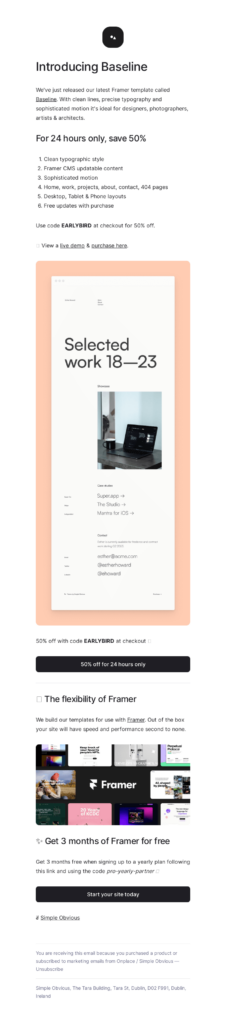 product launch email framer template