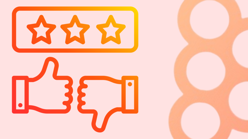 a thumbs up and down button and stars, orange background, and bubble grapes background