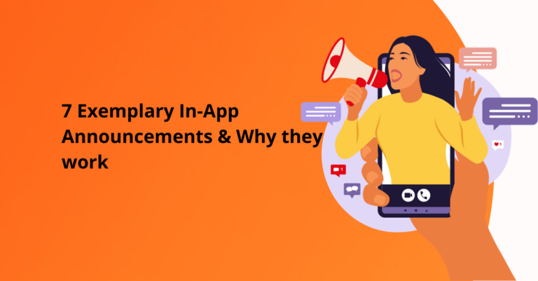 in-app announcements and examples title with cartoon and megaphone for announcements