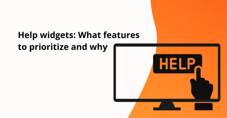 help widget features platform title on orange background with conmputer screen