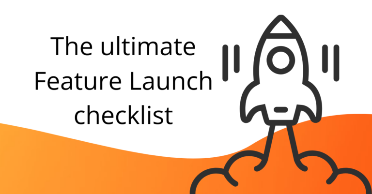 feature launch checklist title with orange background and rocket laucnh